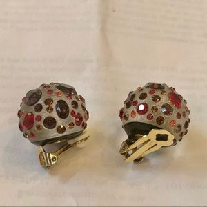 Gorgeous Alexis Bittar dome-shaped lucite/multicolor crystal clip on earrings